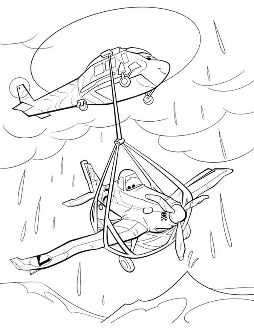 coloriage planes dusty sauve par un helicpotere